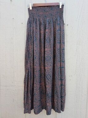 Natalie Martin Navy and Rust Patterned Smocked Maxi Skirt Size:S